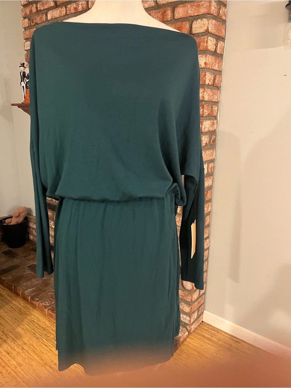 Halogen Long-Sleeve Boatneck Jersey Dress in Deep Teal